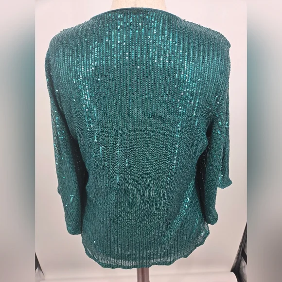 Grace Karin Emerald Green Sequin V-Neck Blouse 2XL - Picture 2 of 4